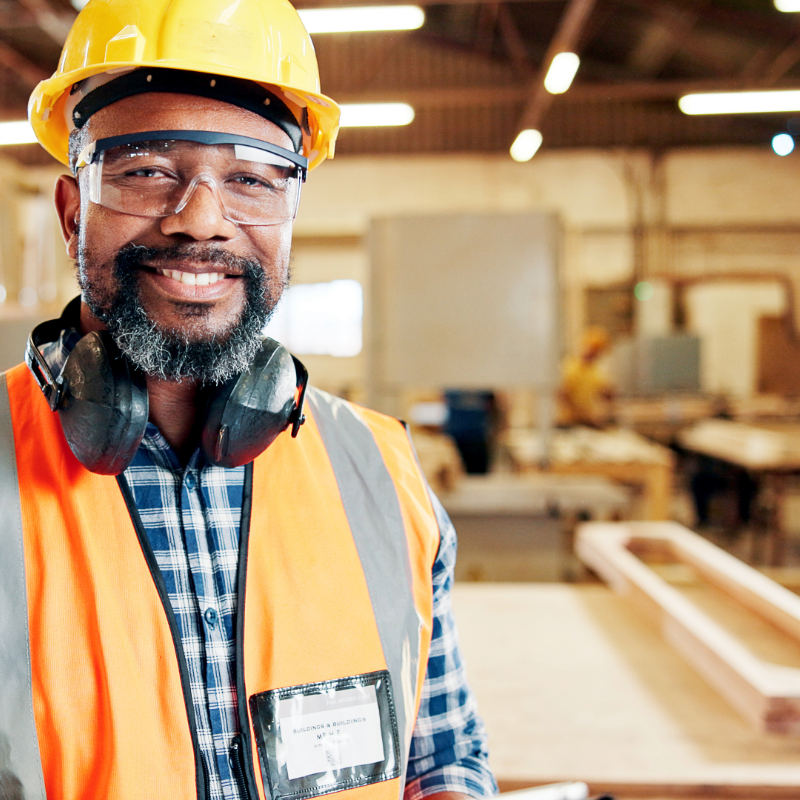 building trades worker wearing PPE