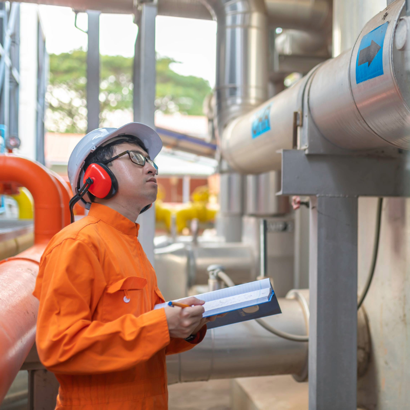 chemical_plants Chemical plant employee wearing PPE